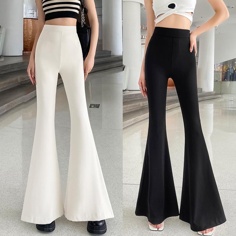 

In Stock Women s Plus Size High Waist Black Flared Summer Pants 2XL