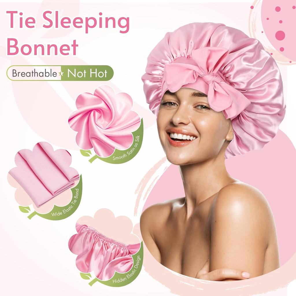 Cross-Border Women's Satin Silk Bow Sleep Cap - Extra Large for Hair Care