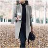 Women's Stand Collar Solid Color One Button Long Sleeve Mid Length Wool Blend Coat Casual Open Front Jacket