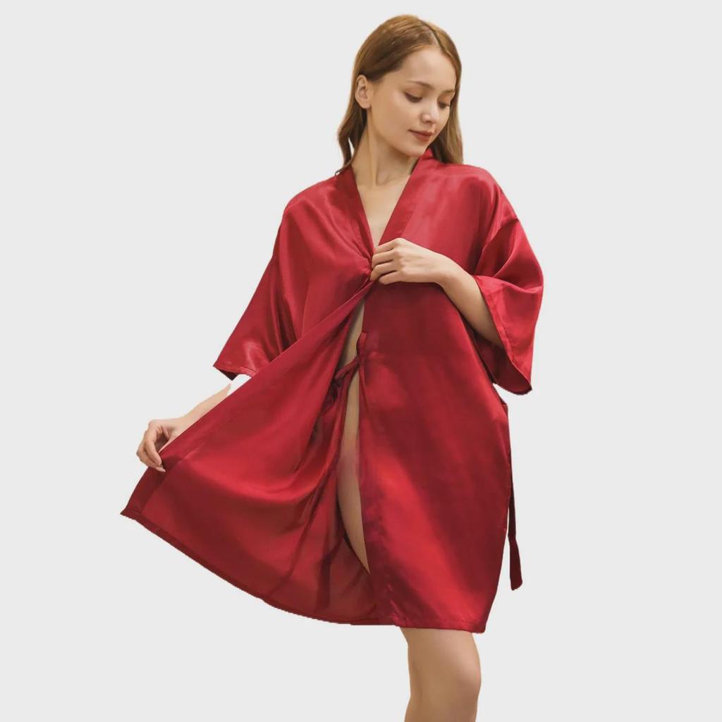 Summer Bride Wedding Nightgown Cardigan, Thin Five-Point Sleeve, Solid Color Morning Gown