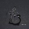 Vintage Black Large Cross Open Ring, Gothic Alloy Halloween Jewelry Ring
