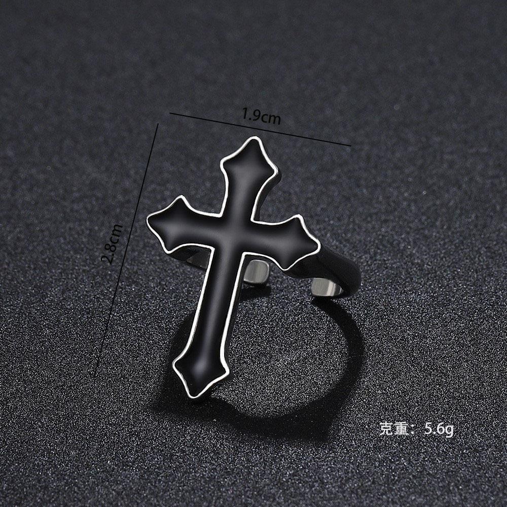 Vintage Black Large Cross Open Ring, Gothic Alloy Halloween Jewelry Ring