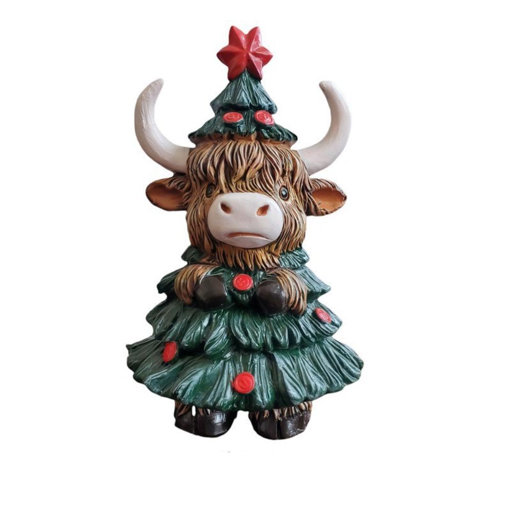 Funny Cow Figurine Resin Animal Sculpture Christmas Highland Cow Statue  Gift