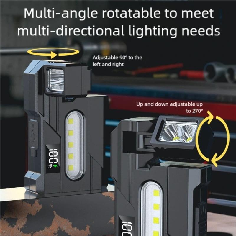 Rotating Light Source Work Light with Emergency Signal Magnetic Rechargeable LED Lamp for Camping Hiking and Car Repair