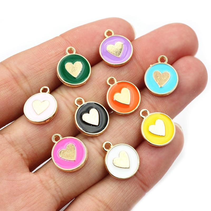 20pcs 14.5x12mm Enamel Double Side Heart Charms Pendant DIY Jewelry Making Accessories Findings for Bracelet Earrings Keychains