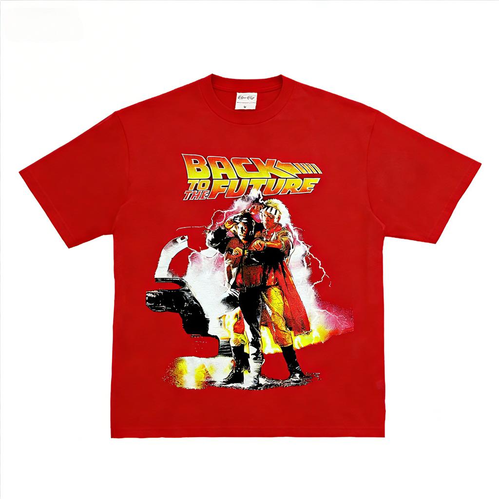 2026 SpringSummer Movie Back To The Future  Vintage Americanstyle Rustic Textured Pure Cotton Artistic TShirt