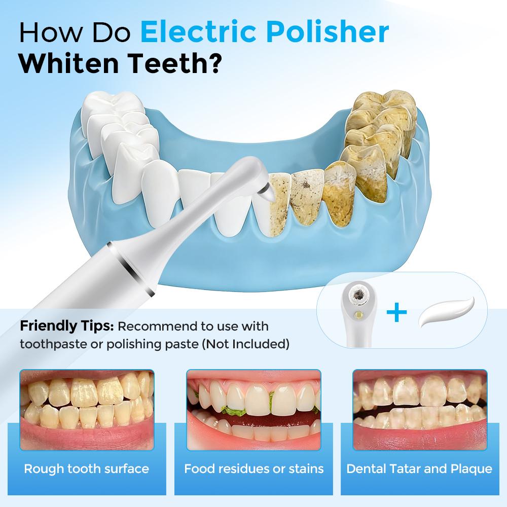 Teeth Polisher Electric Dental Tarter Remover 5 Mode Tooth Polisher Calculus Plaque Stains Removal Tooth Cleaning Tool LED Light