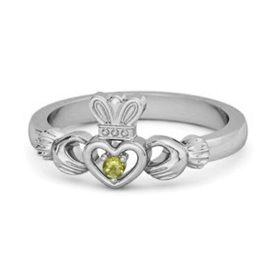 Peridot Claddagh Irish Heritage Symbol Ring - 925 Sterling Silver