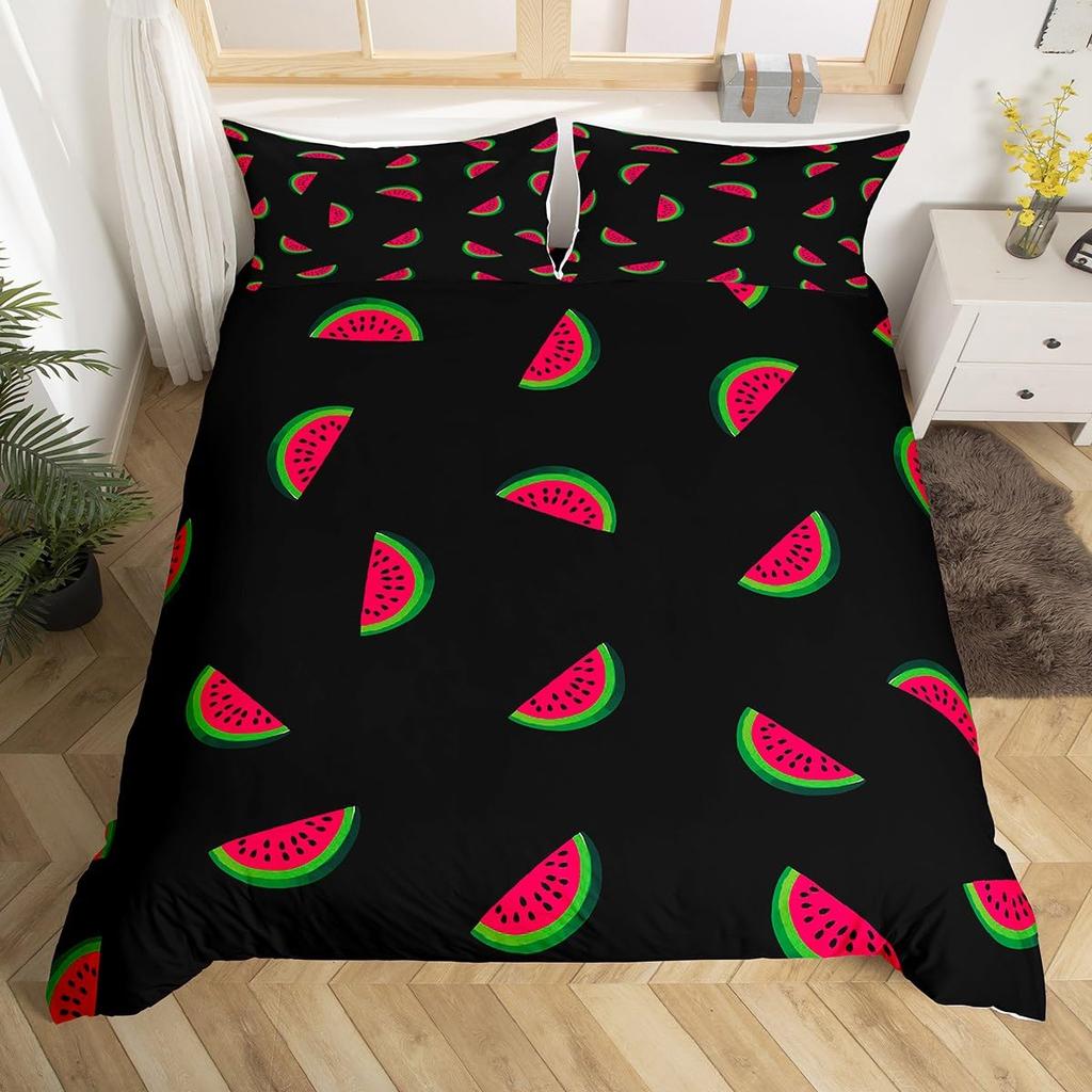 Watermelon Duvet Cover Set Kids Girls Delicious Fruit Print Bedding Set Pink Watermelon Pattern Room Decor Comforter Cover Sets