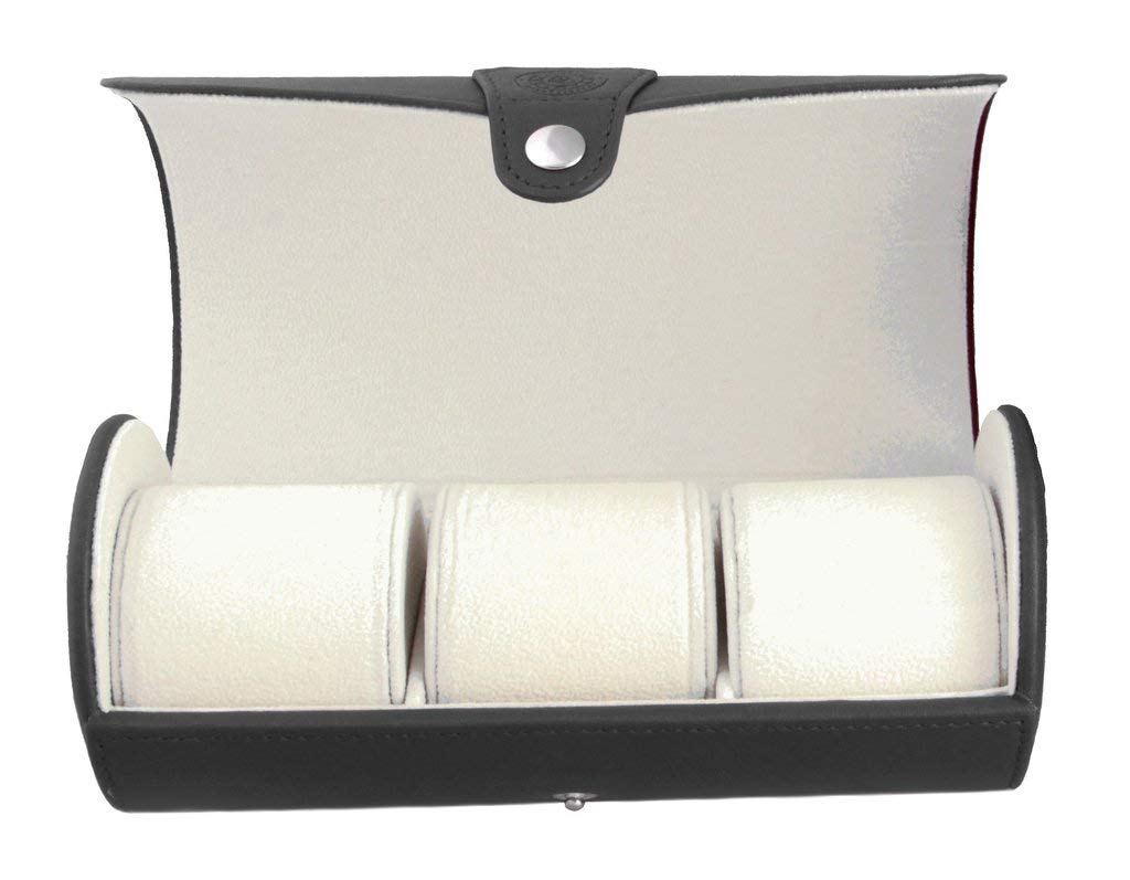 Case Elegance Wrap-around Watch Case, Faux Leather Watch Case, Portable Storage Box (Black, 3 Slots)