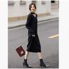 Autumn and Winter Women's Lengthened Hollow V-neck Solid Color Sweater Skirt Dress