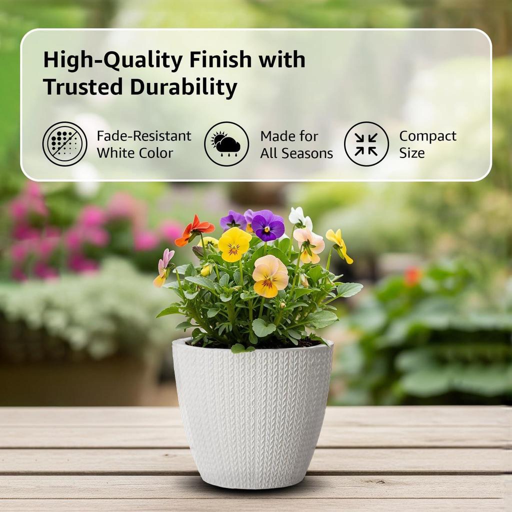 Indoor and Outdoor Round 5 Inch/12.9cm White Flower Planter Pot Best for Terrace/Balcony/Home/Office Décor – Set of 5