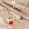K Gold Plated Stainless Steel Leaf Red Heart Multi Pendant Necklace For Women