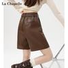 La Chapelle Women's High-Waist A-Line Faux Leather Shorts