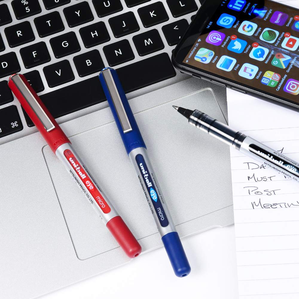 uni-ball Eye UB150 0.5mm Roller Ball Pen Blue Ink Pack of 12 Smooth Writing Office School Journaling