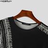 INCERUN Men Spring Long Sleeve Print Undershirts Casual Slim Zipper Hem Tops