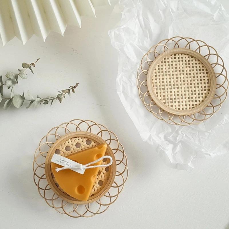 Home Decoration Natural Bamboo Woven Coaster Handwoven Rattan Cup Mat Handmade Placemat Coffee Shop Table Accessories
