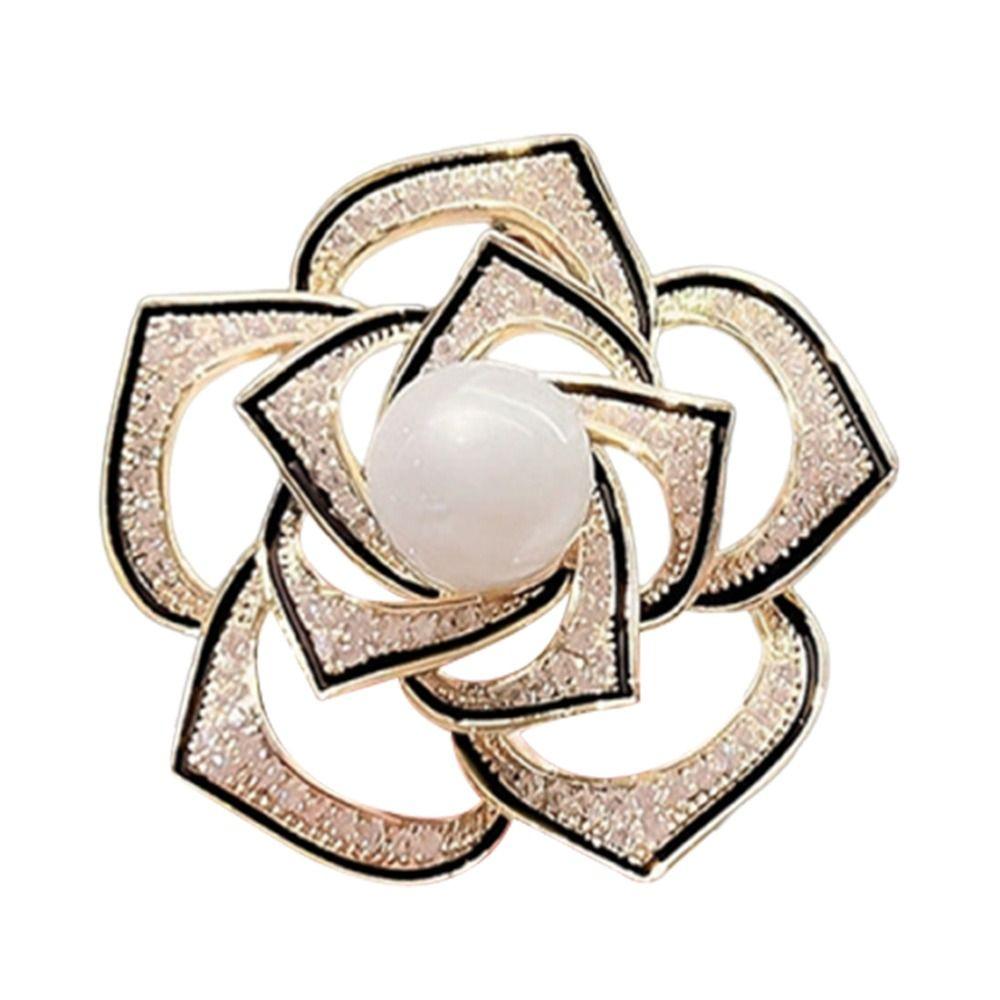 Enamel Design Enamel Camellia Brooch Golden And Black Floral Brooch  For Funerals and Mourning