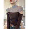 New Color-blocked Half Turtleneck Off-shoulder  for Women Autumn Versatile Bottoming Sweater