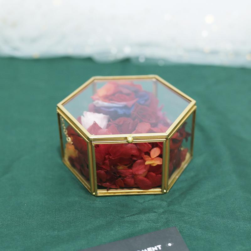 Hexagonal Engagement & Wedding Ring Box - Transparent Glass Jewelry Storage Gift Box