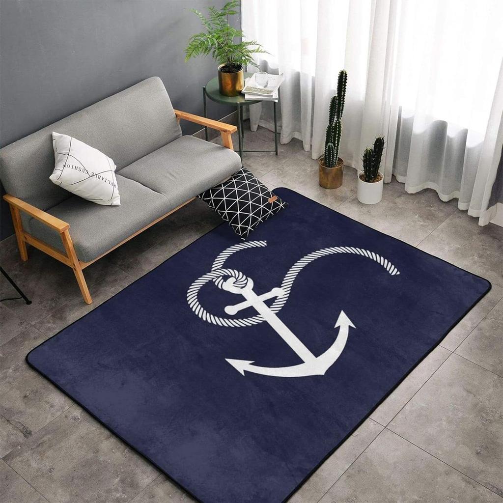 Nautical Decor Carpet Anchor Decor Living Room Rugs Kids Room Decor Sea Adventure Accent Rug Summer Holiday Indoor Floor Mat