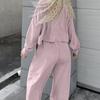 Elegante Fløyel Lange Buksesett Kvinner Revers Glidelås Langermet Kåpe Snøring Vide Ben Bukser Dame Sett Høst Dame Antrekk