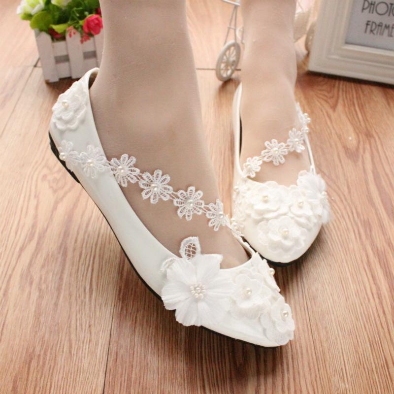 Star Cat Plus Size Low Heel Lace Wedding Shoes with 3D Floral Design