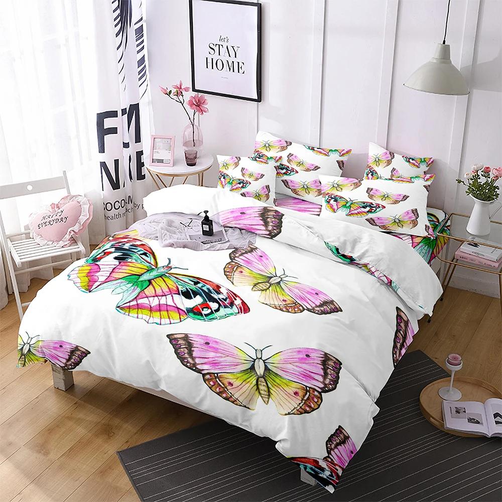 Butterfly Duvet Cover King Queen Blue Watercolor Butterflies Bedding Set For Kid Teen Flying Animal 2/3Pcs Polyester Quilt Cover