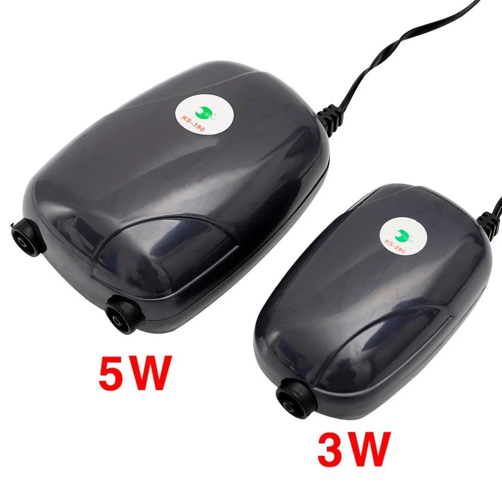 Aquarium Luftpumpe Fischbecken Mini Kompressor Einzel- Doppel-Auslass mit Rückschlagventil Schlauch Aquatik Zubehör 220V 3W 5W