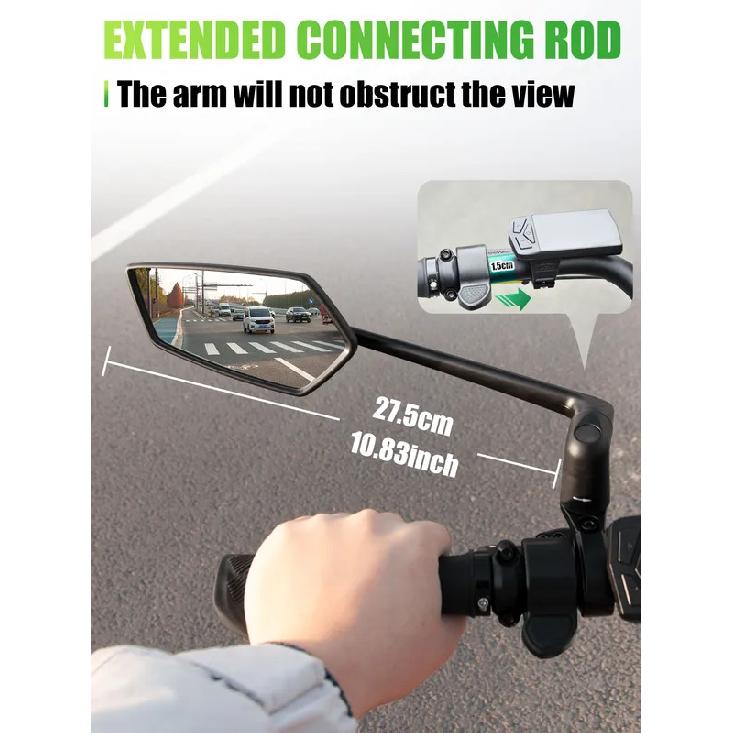 RBRL Wide Angle Bike Mirror Handlebar Ultra Clear Left Right Rearview mirror with Extended Mirror Arm for Electric Scooter