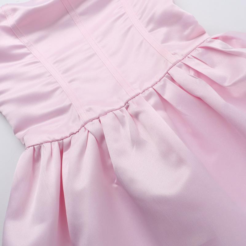 Herbst Damen Kleid Socialite Stil Sexy Schlank Satin Trägerlosen A-Swing Kleid