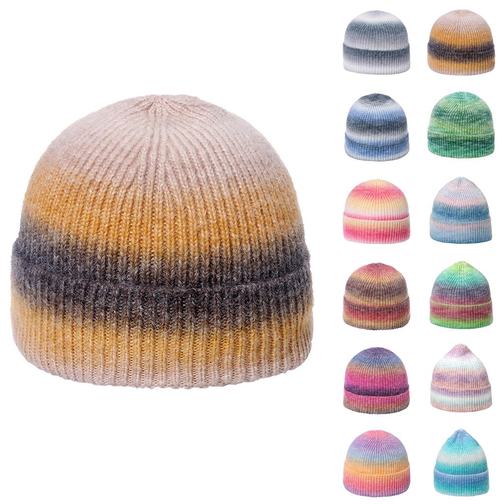 Ladies' Knitted Hat Trendy Gradient Printed Warm Hat Fashion Knitted Hat