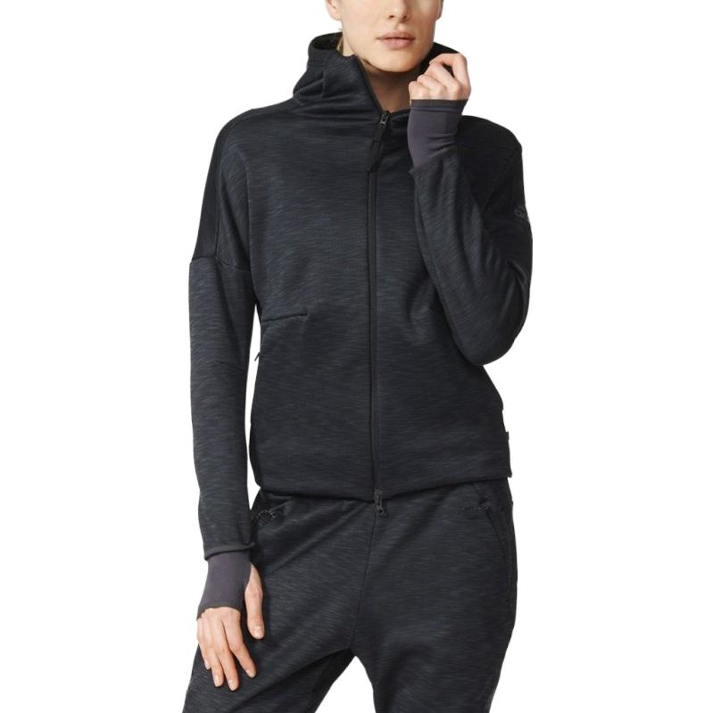 Adidas Logo Printed Zip-Up Hoodie Women Jackets Black S94565