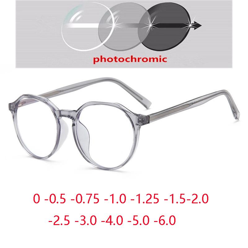 Blue Light Blocking TR90 Oval Nearsighted Glasses Transparent Gray Light-sensitive Diopter Glasses Prescription 0 -0.5 -0.75 To -6
