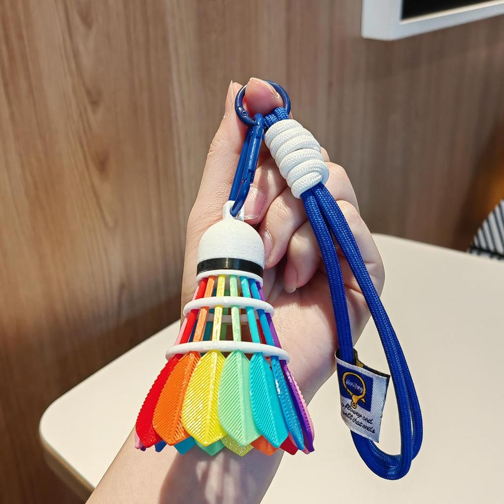 High-Value Rainbow Badminton Pendant Keychain: Creative Sports Backpack Decoration & Gift