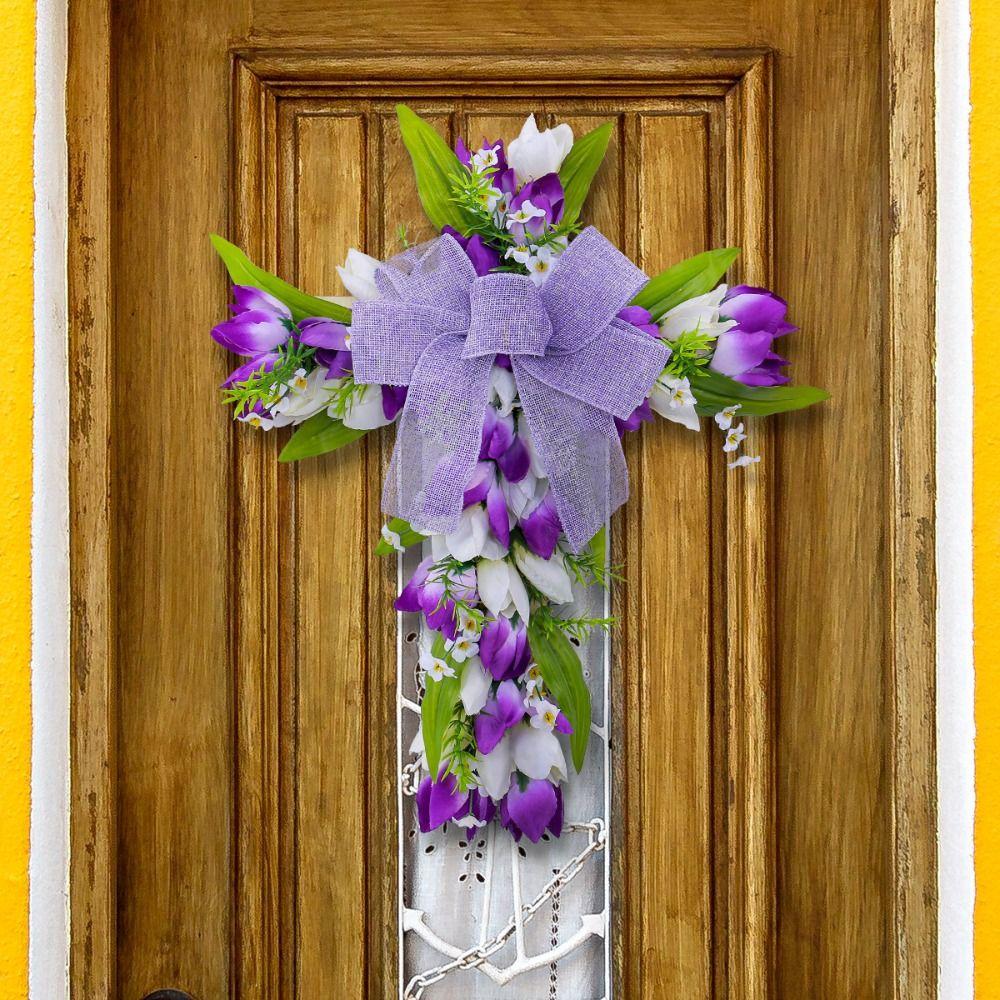 

Cartoon Artificial Bow Wreath Elegant Door Wreath Ornament Happy Easter Decorations фиолетовый