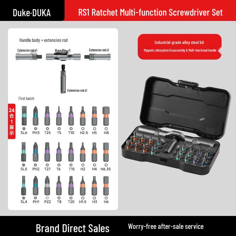 Duke RS1 24-in-1 Multifunction Ratchet Screwdriver Set - High Hardness Household Tool Collection