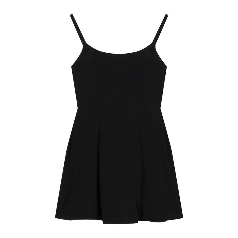 Black square neck suspender dress women's 2026 summer small a-word short skirt high-end temperament waist skirt