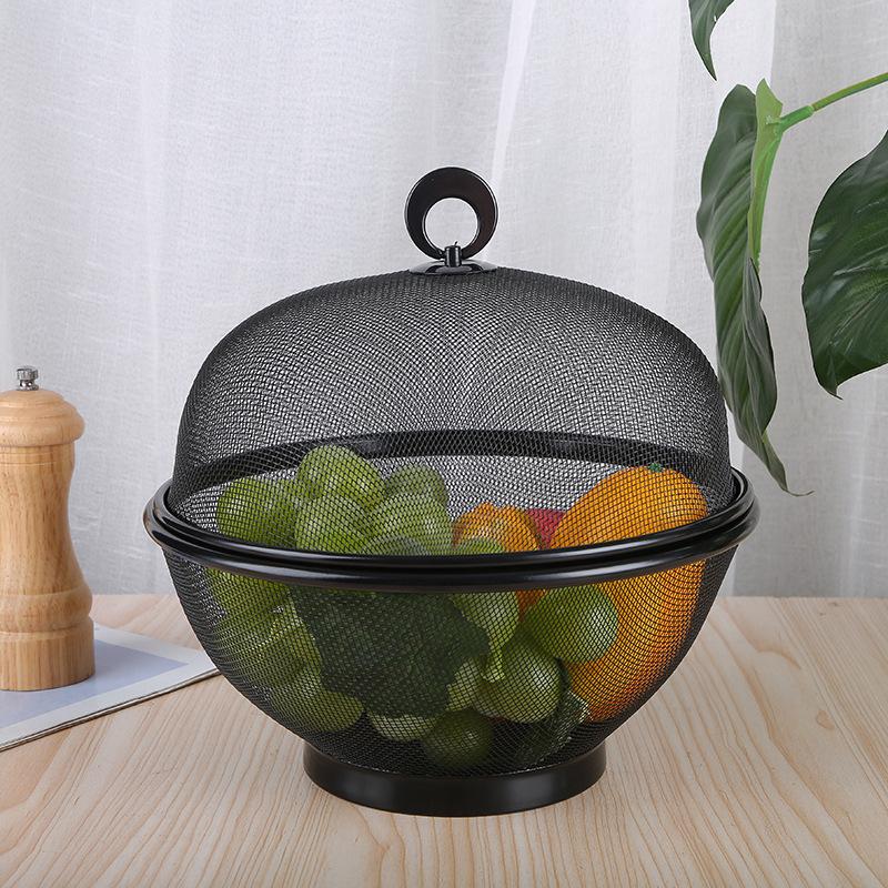 

2шт сетчатая корзина для фруктов с крышкой большой емкости из пищевой нержавеющей стали, предотвращающая слив, корзина для овощей и фруктов чёрный