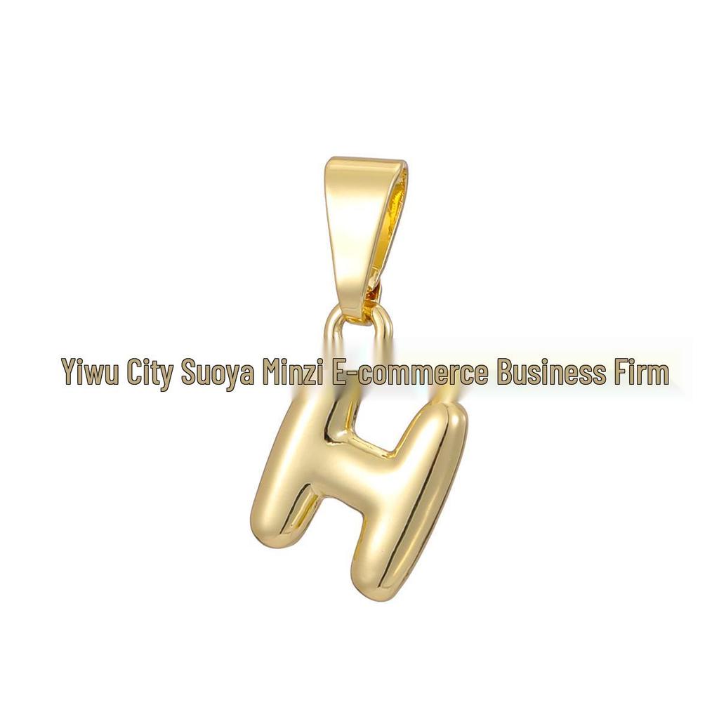 18k Gold-Plated Brass Mini Bubble Letter Pendant Necklace, DIY Personalized with 26 English Letters.