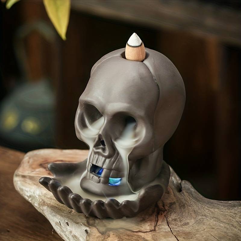 Quemador de incienso con forma de dragón y cascada LED, con reflujo de calavera, para Halloween, decoración del hogar, aromaterapia. (Sin incienso)