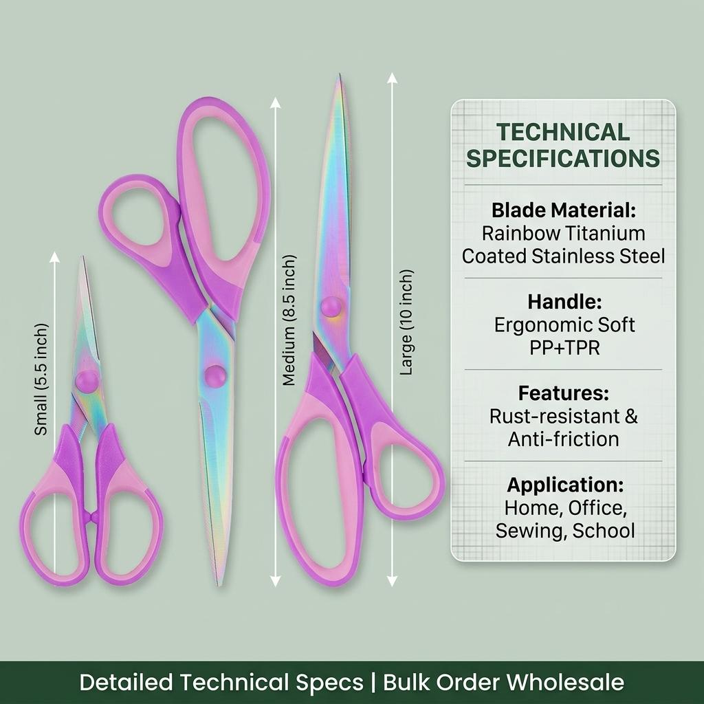 Industrial Modern Stainless Steel Sewing Shears Plastic Handle Colorful Multifunctional Fabric/Paper Cutting Tool