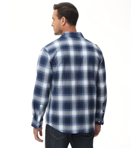 KEFITEVD Herren Langarm Flanellhemd, Große Größen, Leicht, Mit Kragen, Lockerer Schnitt, Frühling/Sommer, Karomuster, Freizeit, 100% Baumwolle, Weich, Busine