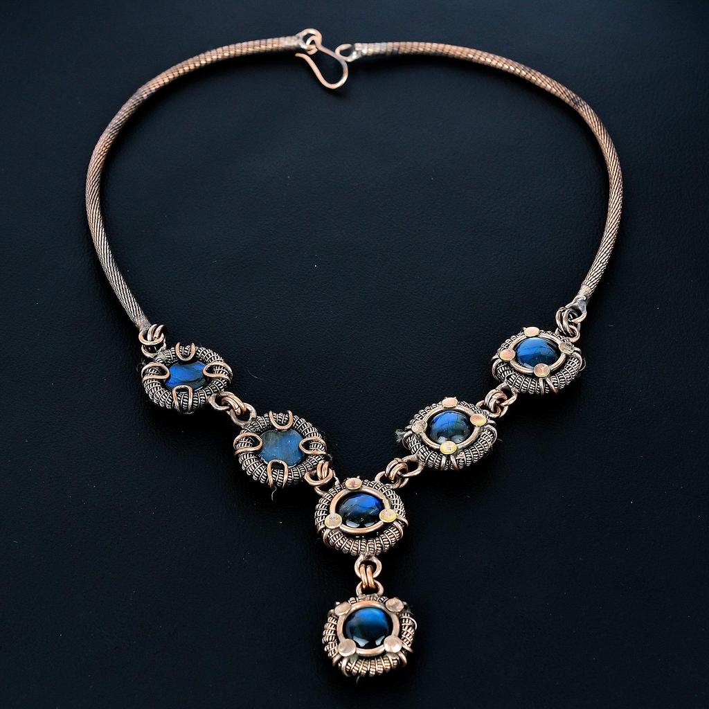 Labradorite Pendant, Handmade Gemstone 999 Copper Wire Wrapped Pendant Antique Jewelry, For Gift Silver Jewelry