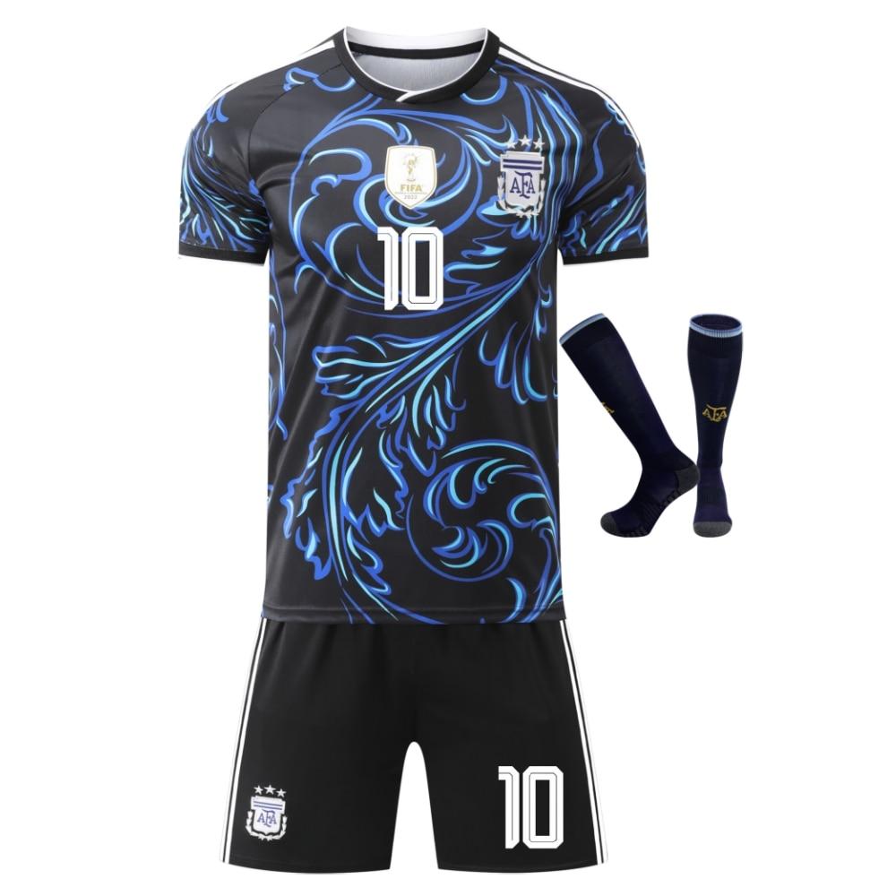 Kids Sports Outfit Argentina Messi World Cup Jersey Shorts Socks Set Black
