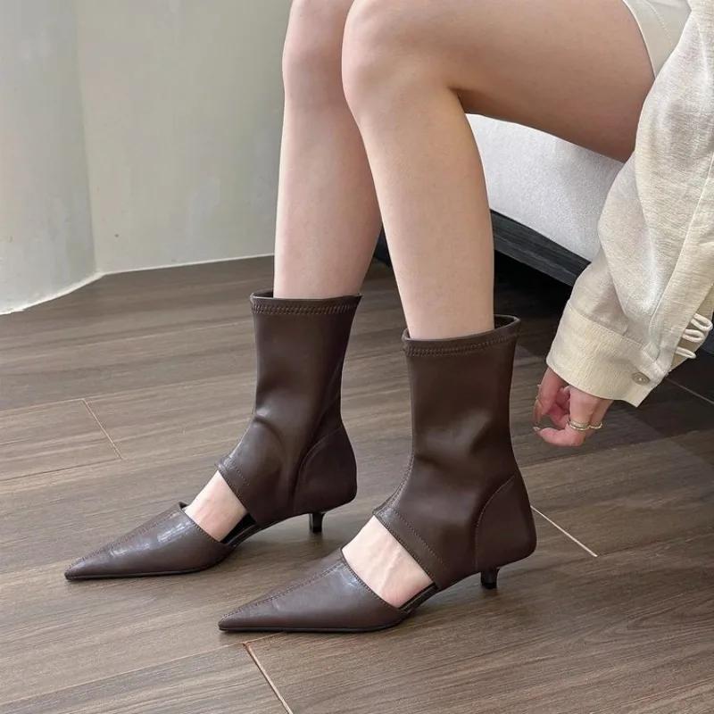 Spring New Pointed Hollowed Out Cool Boots Boots Sleeve Elastic Women's Boots Stiletto Fashion Shoes