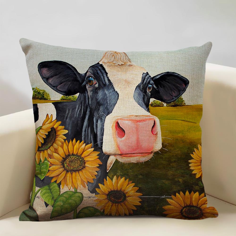 Animal Cushion Cover Cattle and Sheep Bedroom Sofa In The Ranch Fashion Decorative Pillow 45x45cm Linen Pillow Car Accessories