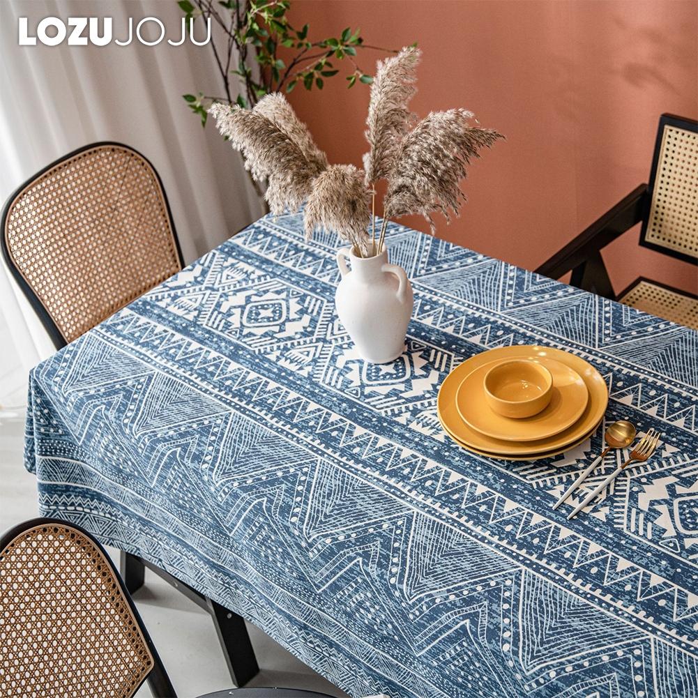 

1PC LOZUJOJU Vintage Bohemian Style Tablecloth Cotton Linen Printed Square Table Cloth for Kitchen Dining Table Coffee Table Makeup Table Home Decor W100cm x L140cm синій