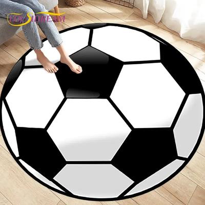 3D Cartoon Soccer Round Rug Large Football Carpet Non Slip Kids Play Mat for Living Room Bedroom Game Room Decor
