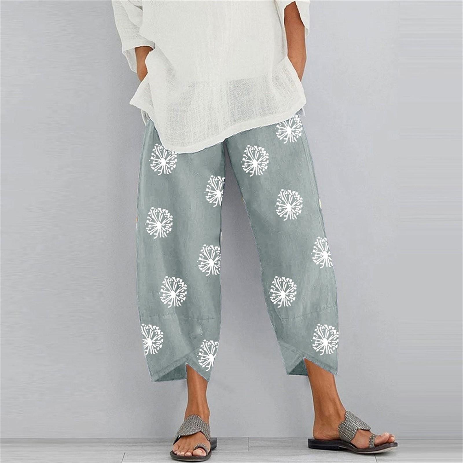 

Women’s Loose Fit Elastic Waist Pants Dandelion Print Casual Cropped Trousers with Side Pockets for Comfortable Everyday Wear XXXXXL
